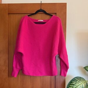 Anthropologie Bright Pink Boat Neck Sweater